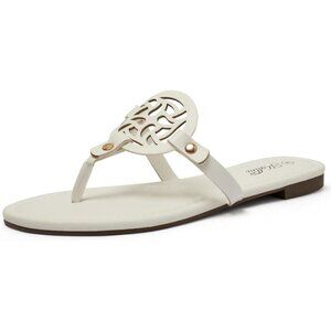 Women's White Flip Flop Comfortable Faux Leather Flat Sandals Shoes